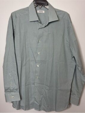 Calvin Klein Men's Light Green Micro-Check Dress Shirt NWOT